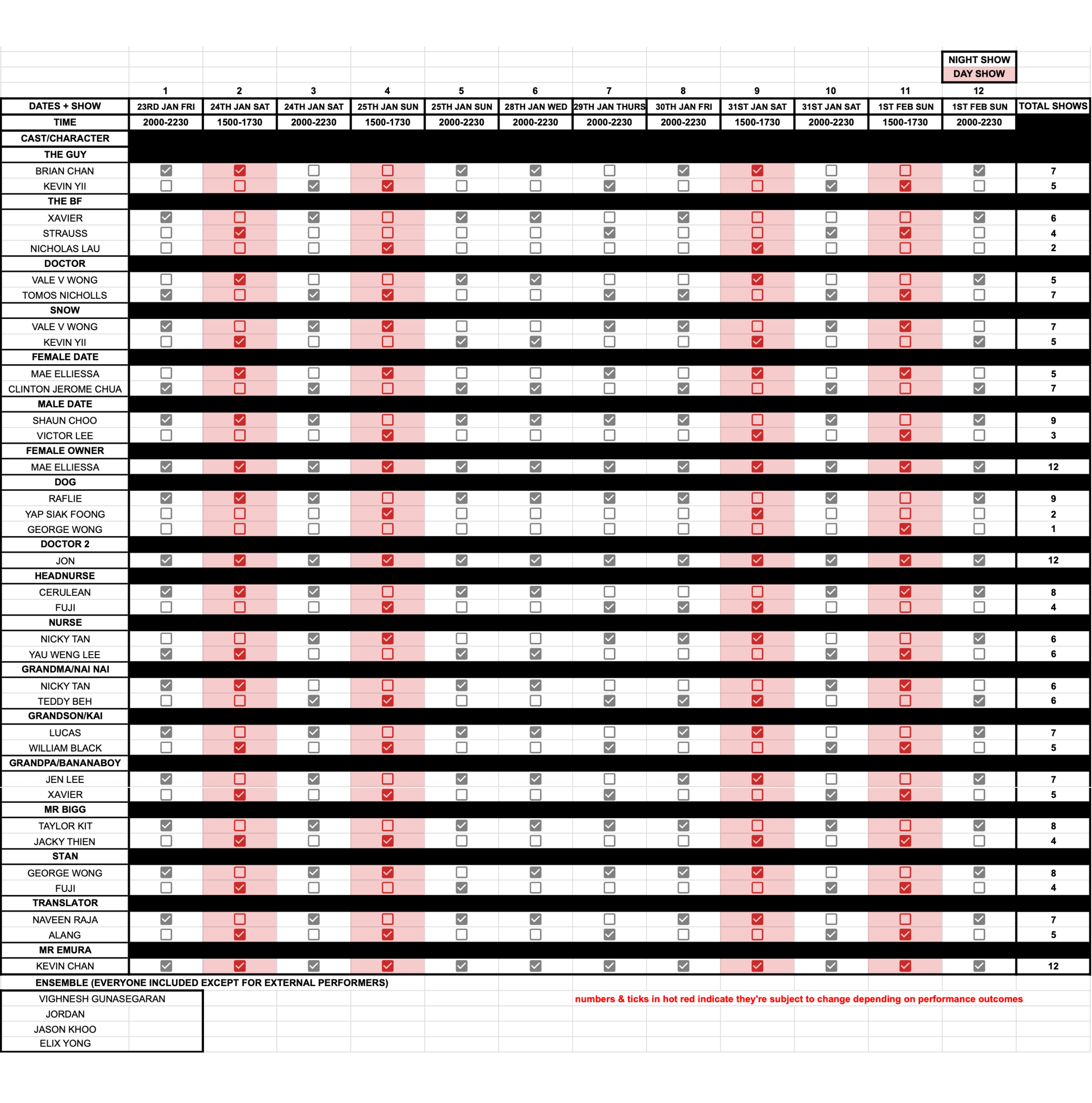 * subject to change.